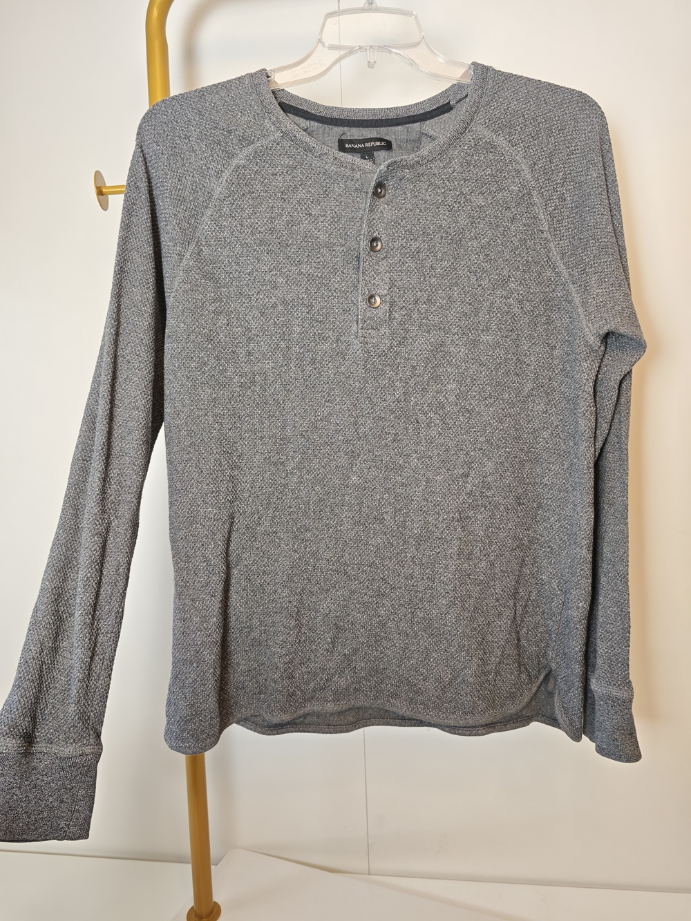 Waffle Knit Banana Republic Henley Shirt Mens L Grey Long Sleeve Cotton